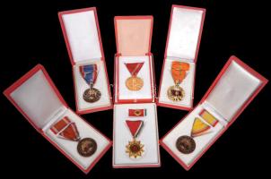 6db szocialista kitüntetés dísztokban, benne "A haza fegyveres szolgálatában", "Felszabadulási Jubileumi Emlékérem", "Honvédelmi Érdemérem" T:vegyes