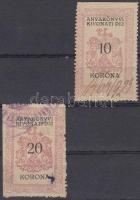 1920 Miskolc anyakönyvi kivonati díj 10K, 20K, griff jobb oldalon