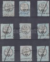 9 db 1kr Ankündigungs-Stempel Marke