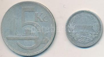 Buglária 1883. 50s Ag + Csehszlovákia 1929. 5k Ag T:3 Bulgaria 1883. 50 Stotinki Ag + Czechoslovakia 1929. 5 Korun Ag T:3