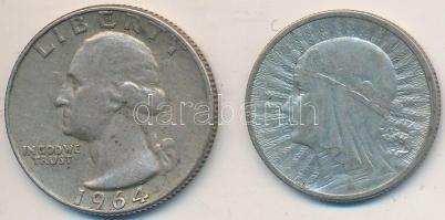Lengyelország 1932. 2Zl Ag + Amerikai Egyesült Államok 1964D 1/4$ Ag "Washington" T:2-
Pol...