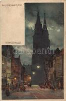 Nürnberg, Königstrasse at night, Veltens Künstlerpostkarten No. 101. litho s: K. Mutter (wet damage)