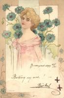 1899 Lady, floral litho (pinhole)