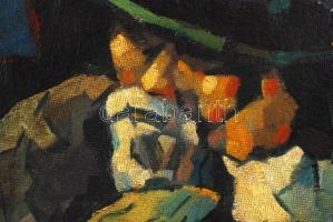 Nagy jelzéssel: Beszélgetők. Olaj, farost, jelzett, antik keretben, 50×60 cm