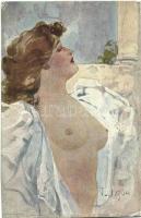 Erotic nude art postcard, artist signed (fa)