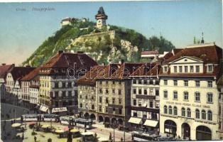 Graz, Hauptplatz, Wiener Bankverein Filiale, Cafe Nordstern, Reiseartikel / main square, bank, cafe, shops, trams