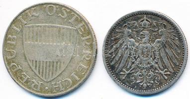 Vegyes: Német Birodalom 1907A 1M Ag + Ausztria 1957. 10Sch Ag T:2-
Mixed: German Empire 1907A 1 Mark...