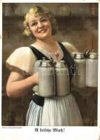 German Barmaid with beer mugs s: Hans Hassenteufel (b)