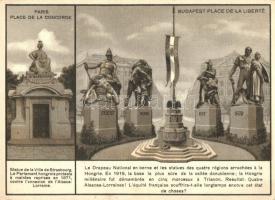 Paris, Place de la Concorde; Budapest, Place de la Liberté; Irredenta postcard, Trianon on the backside (EK)