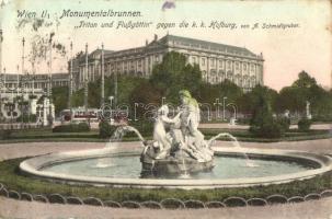 Vienna, Wien I. Monumentalbrunnen, Triton unf Flussgöttin, k.k. Hofburg / fountain, castle (EK)