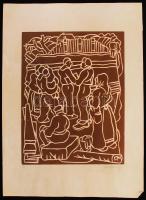 Farkasházy Miklós (1895-1964): Várakozás. Linómetszet, papír, jelzett, 32,5×25 cm