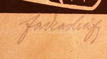 Farkasházy Miklós (1895-1964): Várakozás. Linómetszet, papír, jelzett, 32,5×25 cm