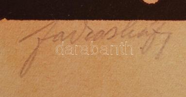 Farkasházy Miklós (1895-1964): Virrasztás. Linómetszet, papír, jelzett, 29×19,5 cm