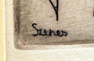 Szenes Zsuzsa (1931- ): Nyúlványok. Rézkarc, papír, jelzett, 15,5×9 cm