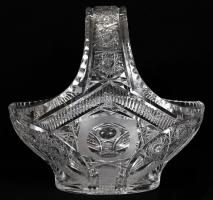 Ólomkristály kosár, csiszolt, metszett, apró hibákkal, 29x27x20 cm