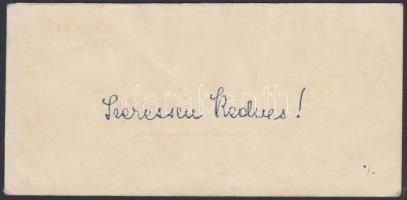 "Szeressen kedves!" Honthy Hanna (1893-1978) színművésznő írása és aláírása kivágáson