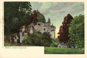 Graz, Stadttheater; Künstler-Heliocolorkarte No. 2881. von Ottmar Zieher, litho s: Raoul Frank