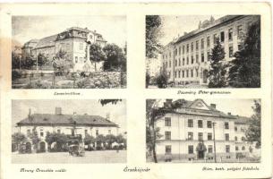 Érsekújvár, Levente otthon, Pázmány Péter gimnázium, Arany Oroszlán szálló, Római katolikus polgári fiúiskola / military, grammar and boy school, hotel (EK)