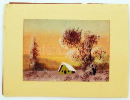 Jelzés nélkül: Hófödte házikó. Vegyes technika, papír, 12×16 cm