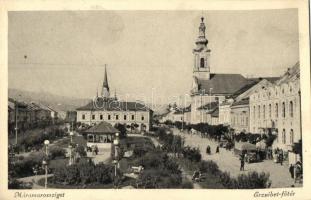 Máramarossziget, Erzsébet Főtér, Márton Jenő felvétele / main square, church, park