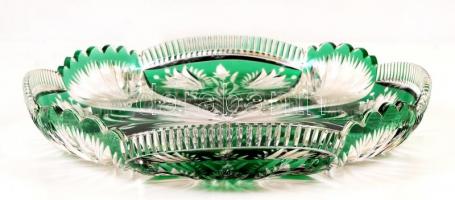 Ólomkristály nagy tál, több rétegű, csiszolt, metszett, apró csorbákkal, d:36 cm