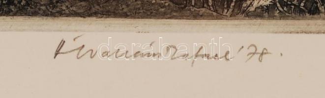 Ábrahám Rafael (1929- ): Nagymarosi házak. Rézkarc, papír, jelzett, 32/100, üvegezett keretben, 29×1...