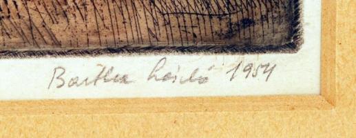 Bartha László(1908-1998): Munkácsy-Tépéscsinálók. Színezett rézkarc, papír, jelzett, üvegezett keret...