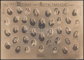 1930 Heller Márton (Rákoshegy): Bocskay asztaltársaság kistablója, 39 nevesített portréval, 16x22 cm