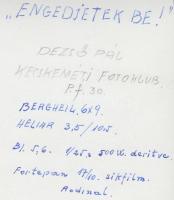 cca 1960 Dezső Pál: Engedjetek be, a szerző által feliratozott vintage fotóművészeti alkotás, 20x16 ...