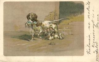 Dog with puppies litho (EK)