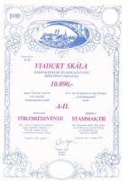 Veszprém 1991. "Viadukt Skála Kereskedelmi és Szolgáltató Részvénytársaság" törzsrészvénye 10.000Ft-ről szelvényekkel T:I