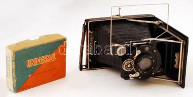 cca 1920-1938 KW Patent Ethui (6,5×9) összecsukható fényképezőgép, valamint hozzá való eredeti Unive...