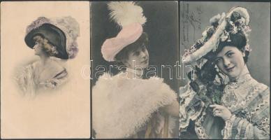 3 db RÉGI motívumlap; hölgyek kalappal / 3 old motive cards; ladies with hats