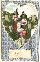 Austrian folklore, romantic, silver floral decoration with real moss, Emb. litho (EB)