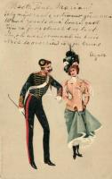 German military officer with lady, litho (EK)