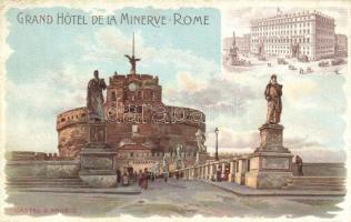 Rome, Roma; Castel S. Angelo, Grand Hotel de la Minerve / castle, hotel litho (EK)