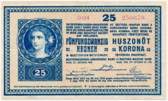 1918. 25K "3024" 3mm, vízszintesen hullámos hátlappal, "Sopron Vármegye - Rábaszovát Község 1906" felülbélyegzéssel T:III Adamo K22/3B