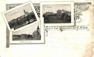 Gänserndorf, Bahnhof, Kirchenplatz / railway station, church, floral (fa)