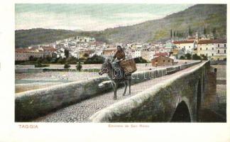 Taggia, Environs de Sanremo / bridge, woman on donkey (non PC) (EK)