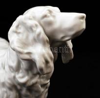 Herendi kutya, fehér mázas, jelzett, kisebb máz hibával, h:29 cm, m:21 cm