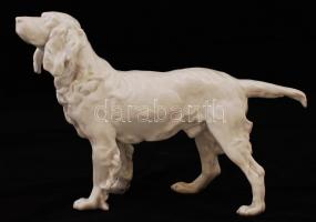 Herendi kutya, fehér mázas, jelzett, kisebb máz hibával, h:29 cm, m:21 cm