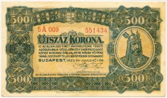 1923. 500K "Magyar Pénzjegynyomda Rt. Budapest" T:II- Adamo K34