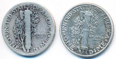 Amerikai Egyesült Államok 1939-1944. 1D Ag (2x) T:2-,3 USA 1939-1944. 1 Dime Ag (2x) C:aVF