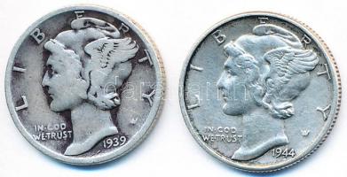 Amerikai Egyesült Államok 1939-1944. 1D Ag (2x) T:2-,3
USA 1939-1944. 1 Dime Ag (2x) C:aVF