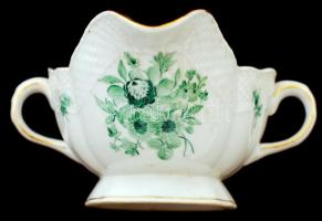 Herendi virág mintás szószos tál, kézzel festett, jelzett (koronás), hibátlan, 15×22,5 cm