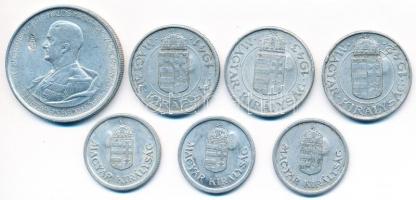 1941-1944. 1P Al (3x) + 2P Al (3x) + 5P Al mind "Koronás-címeres" ellenjeggyel T:2,2-