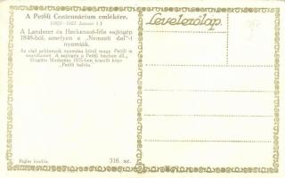 Budapest VI. Petőfi-ház, a Landerer és Heckenast-féle sajtógép, mögötte Madarász 'Petőfi halála...