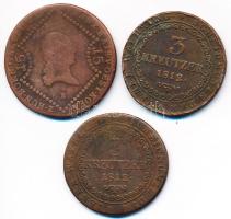 1807B 15Kr "I. Ferenc" + 1812S 3Kr "I. Ferenc" + 1812B 3Kr "I. Ferenc" T:2-,3