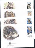 WWF Eagle Owl block of 4 from stampbooklet + 4 FDC WWF Uhu négyestömb bélyegfüzetből + 4 FDC