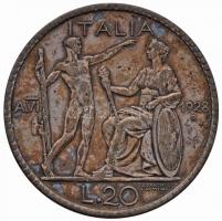 Olaszország 1928R 20L Ag "III. Viktor Emánuel" Róma (14.96g) T:2- patina 
Italy 1928R 20 L...
